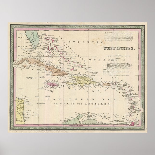 Vintage Map of The Caribbean (1850) Poster (Front)