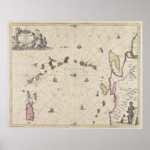 Vintage Map of The Caribbean Islands (1700) Poster