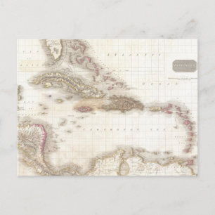 Vintage map of the Caribbean Sea Postcard