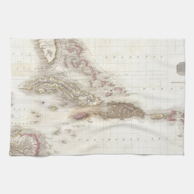 Vintage map of the Caribbean Tea Towel (Horizontal)