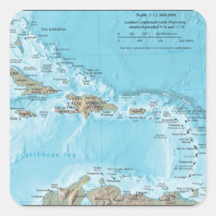 Vintage Map of the Caribbean - U.S. Square Sticker