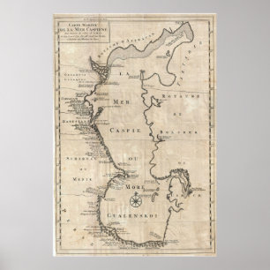 Vintage Map of The Caspian Sea (1730) Poster