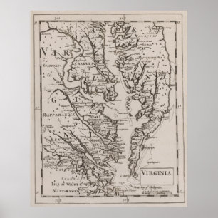 Vintage Map of The Chesapeake Bay (1681) Poster