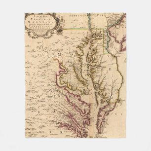 Vintage Map of The Chesapeake Bay (1719) Fleece Blanket