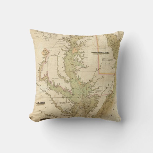 Vintage Map of The Chesapeake Bay (1840) Cushion (Front)