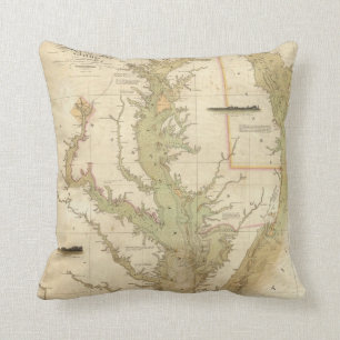 Vintage Map of The Chesapeake Bay (1840) Cushion