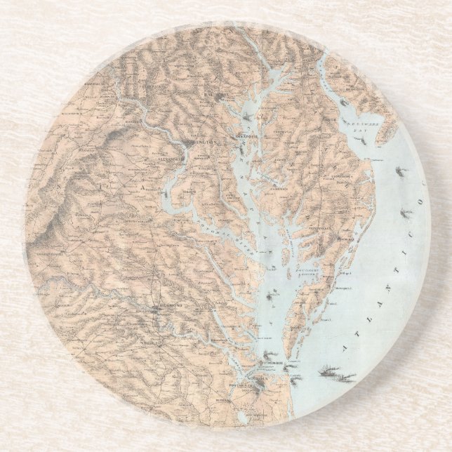 Vintage Map of The Chesapeake Bay (1861) Coaster (Front)