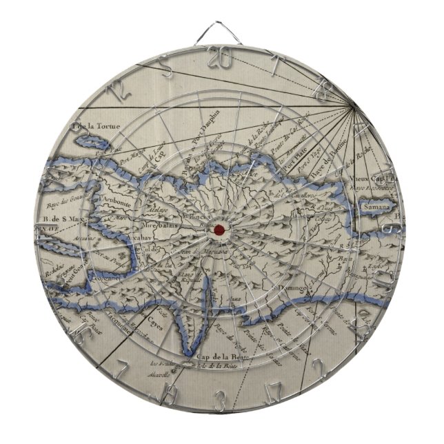 Vintage Map of The Dominican Republic (1750) Dartboard (Front)