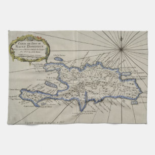Vintage Map of The Dominican Republic (1750) Tea Towel
