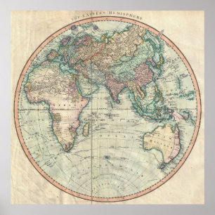 Vintage Map of The Eastern Hemisphere (1801) Poster