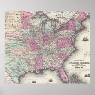 Vintage Map of The Eastern United States (1862) Poster