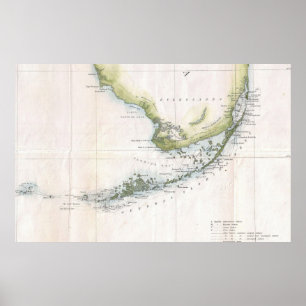 Vintage Map of The Florida Keys (1852) Poster