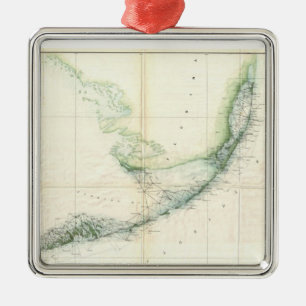 Vintage Map of The Florida Keys (1859) Metal Tree Decoration