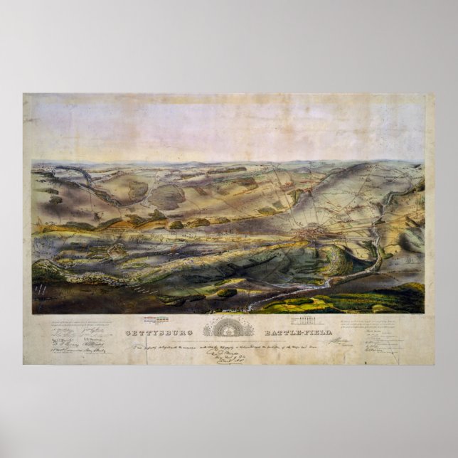 Vintage Map of The Gettysburg Battlefield (1863) Poster (Front)