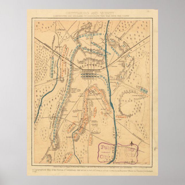Vintage Map of The Gettysburg Battlefield (1864) Poster (Front)