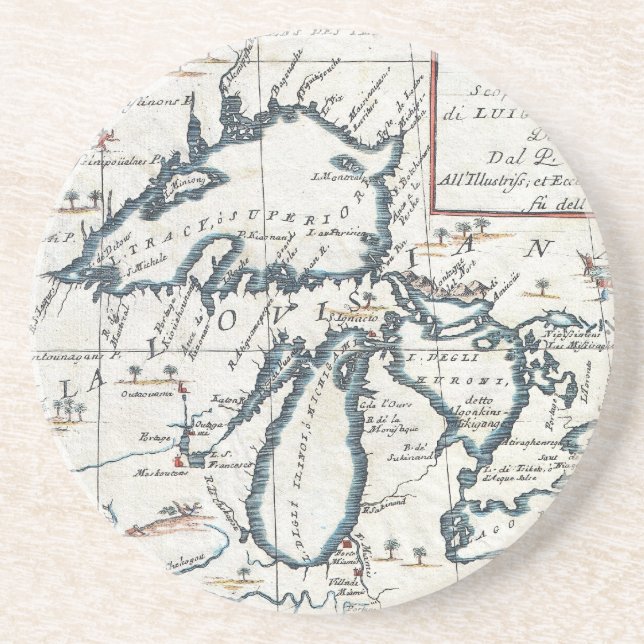 Vintage Map of The Great Lakes (1696) Coaster (Front)