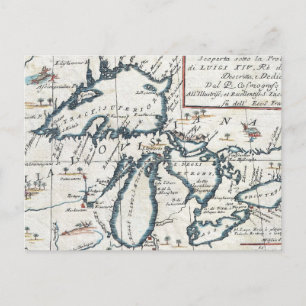 Vintage Map of The Great Lakes (1696) Postcard