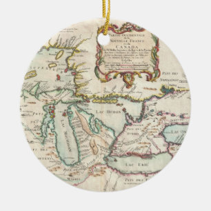 Vintage Map of The Great Lakes (1755) Ceramic Tree Decoration