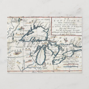 Vintage Map of the Great Lakes, 17th Century Postcard