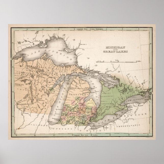 Vintage Map of The Great Lakes (1837) Poster (Front)