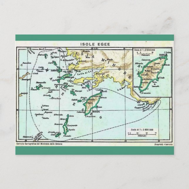 Vintage Map of the Greek Islands Postcard (Front)