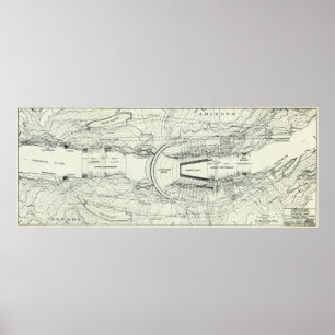Vintage Map of The Hoover Dam (1930) Poster