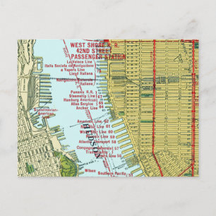 Vintage Map of the Hudson River and Manhattan Postcard