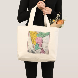 Vintage Map of the Indian Peninsula 1733 Large Tote Bag