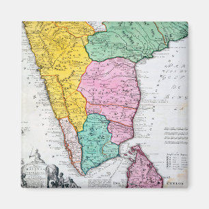 Vintage Map of the Indian Peninsula 1733 Magnet