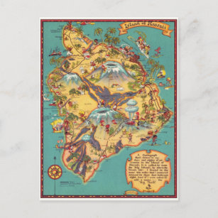 Vintage Map of the Island of Hawaii Postcard