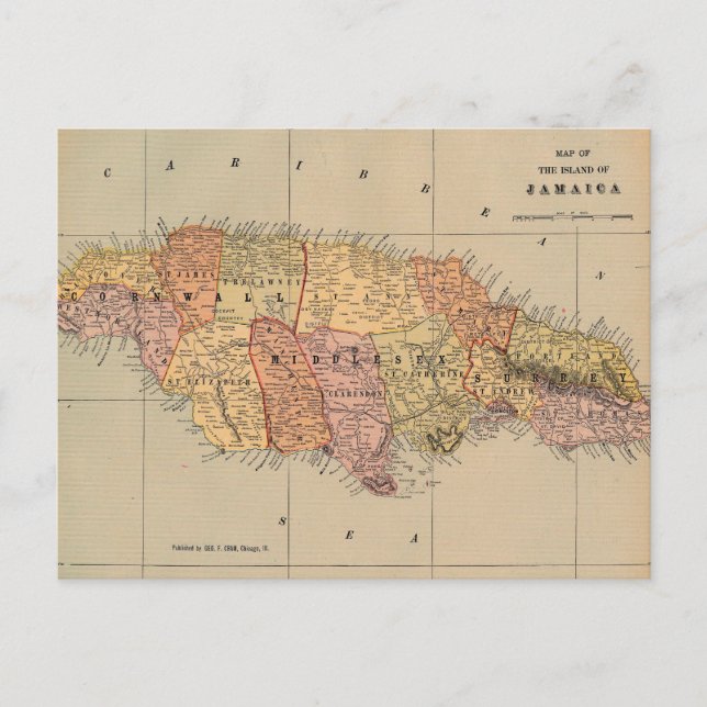 Vintage map of the island of Jamaica Postcard (Front)