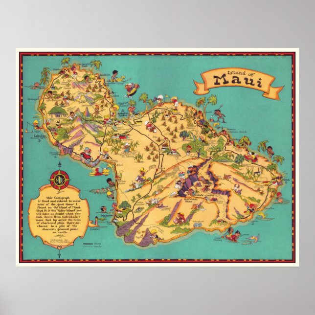Vintage Map of the Island of Maui Poster (Front)