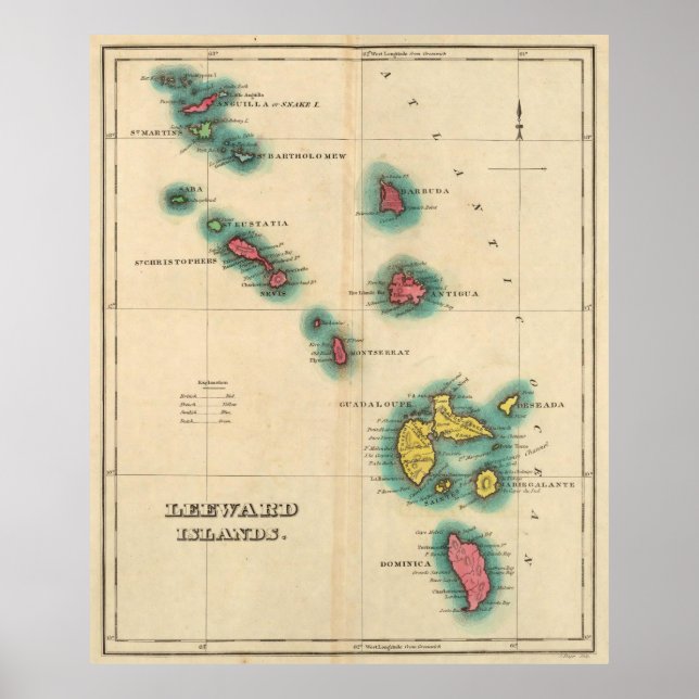 Vintage Map of The Leeward Islands (1822) Poster (Front)