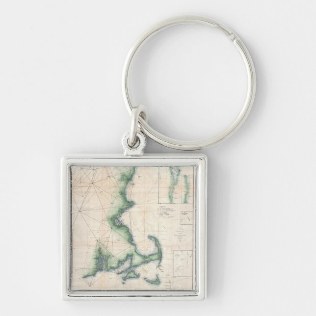 Vintage map of the Massachusetts Coastline Key Ring (Front)