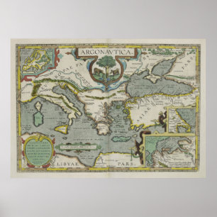 Vintage Map of The Mediterranean Sea (1608) Poster