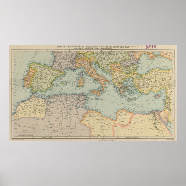 Vintage Map of The Mediterranean Sea (1912) Poster (Front)