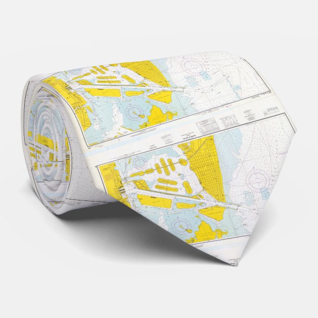Vintage Map of The Miami Harbour (1968) Tie (Rolled)