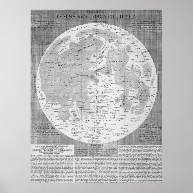 Vintage Map of The Moon (1645) Poster (Front)