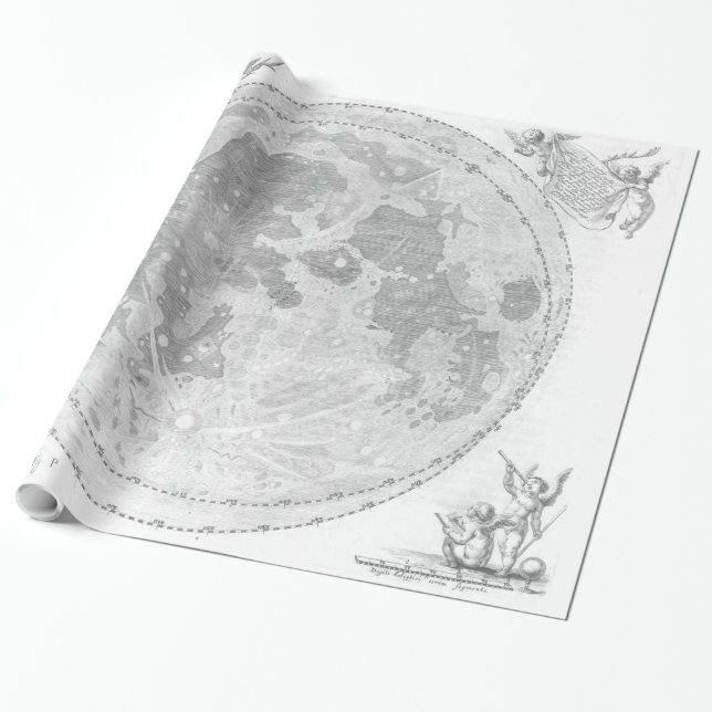 Vintage Map of The Moon (1647) Wrapping Paper (Unrolled)