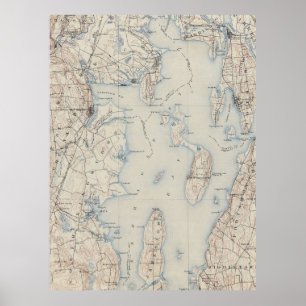 Vintage Map of The Narragansett Bay (1888) Poster