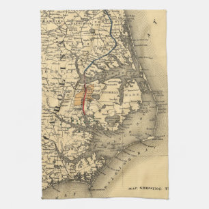 Vintage Map of The North Carolina Coast (1887) Tea Towel