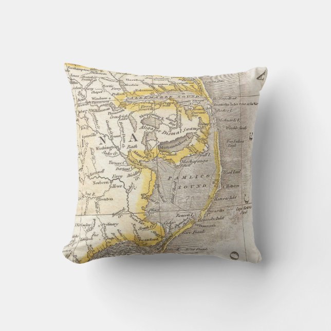 Vintage Map of The Outer Banks (1818) Cushion (Front)