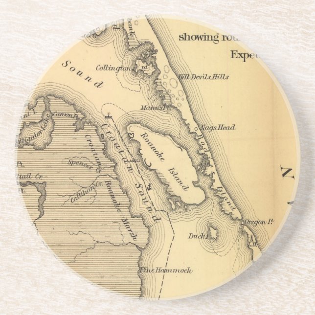 Vintage Map of The Outer Banks (1862) Coaster (Front)