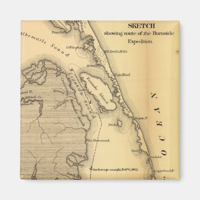 Vintage Map of The Outer Banks (1862) Magnet (Front)
