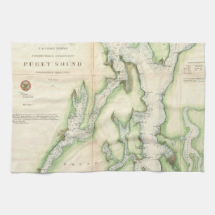 Vintage Map of The Puget Sound (1867) Tea Towel