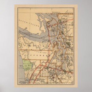 Vintage Map of The Puget Sound (1876) Poster