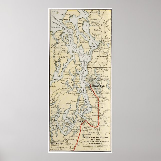 Vintage Map of The Puget Sound (1909) Poster (Front)