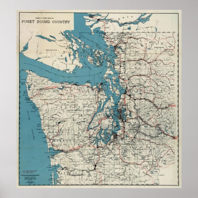 Vintage Map of The Puget Sound (1919) Poster (Front)