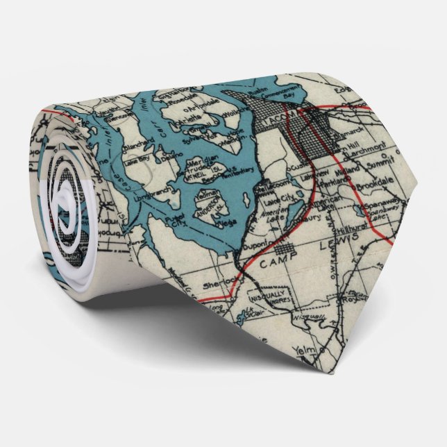 Vintage Map of The Puget Sound (1919) Tie (Rolled)