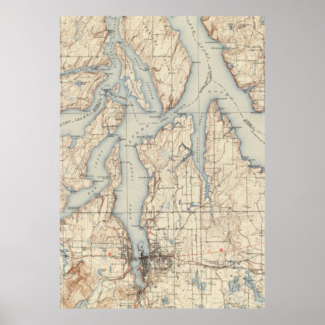 Vintage Map of The Puget Sound (1934) Poster (Front)